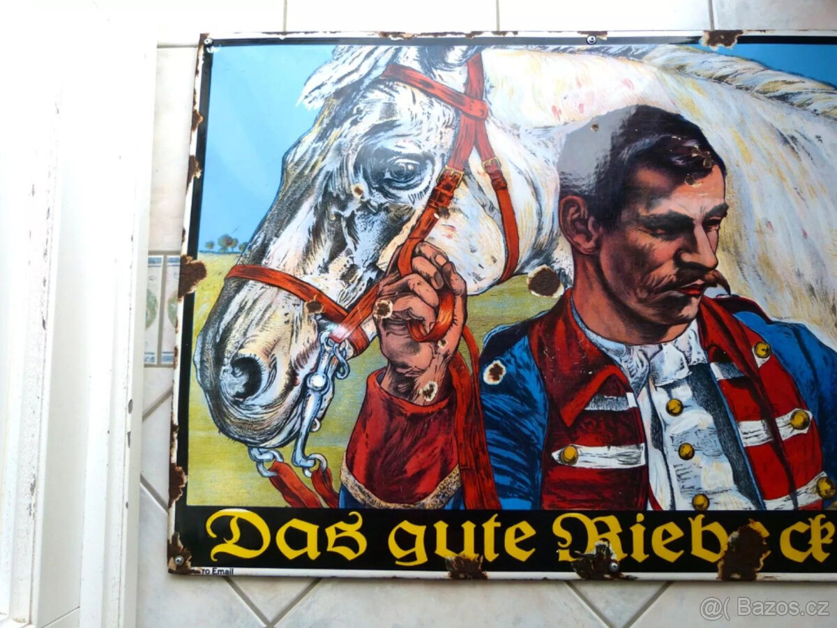 Stará smaltovaná cedule Dobré pivo Riebeck XXL verze, Lipsko