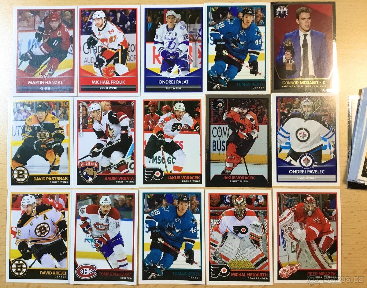 Samolepící hokejové karty NHL McDavid, Hertl, Pastrnák.