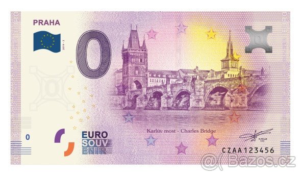0 Euro bankovka PRAHA - Pražský hrad alebo Karluv most