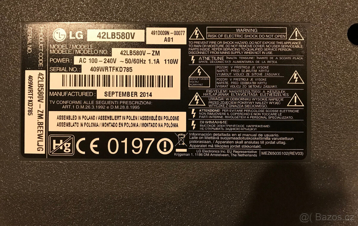 televizor LG 42LB580V náhradní díly kabel deska uchycení