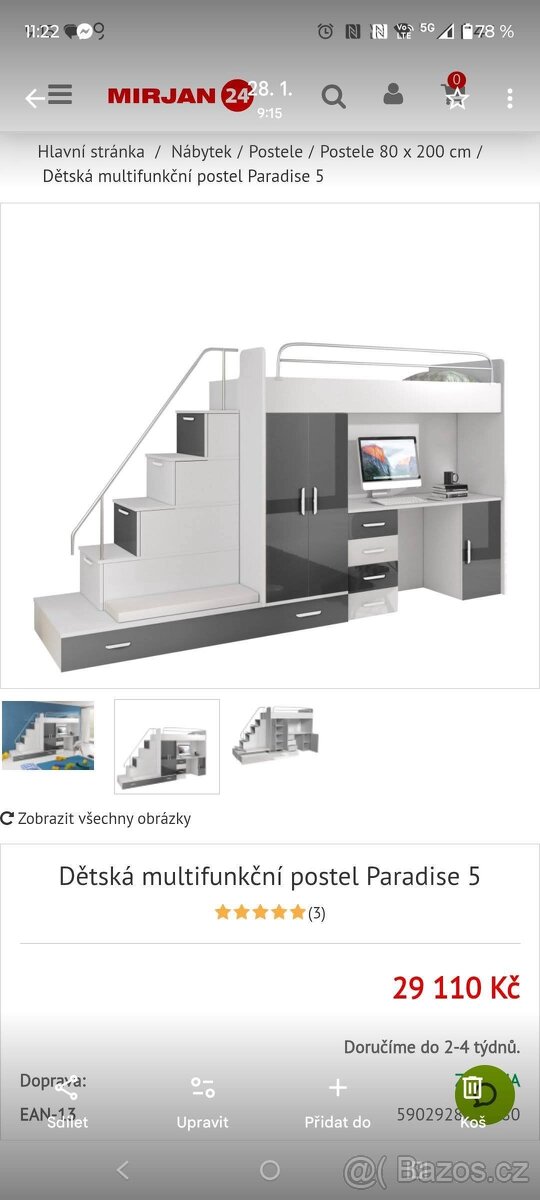 Multifunkční postel se stolem, skříní...
