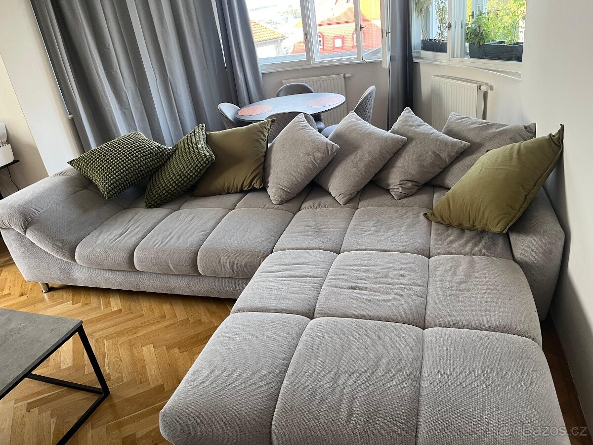ROHOVÁ SEDAČKA, textil, šedá, barvy stříbra cca 337 x 228 cm