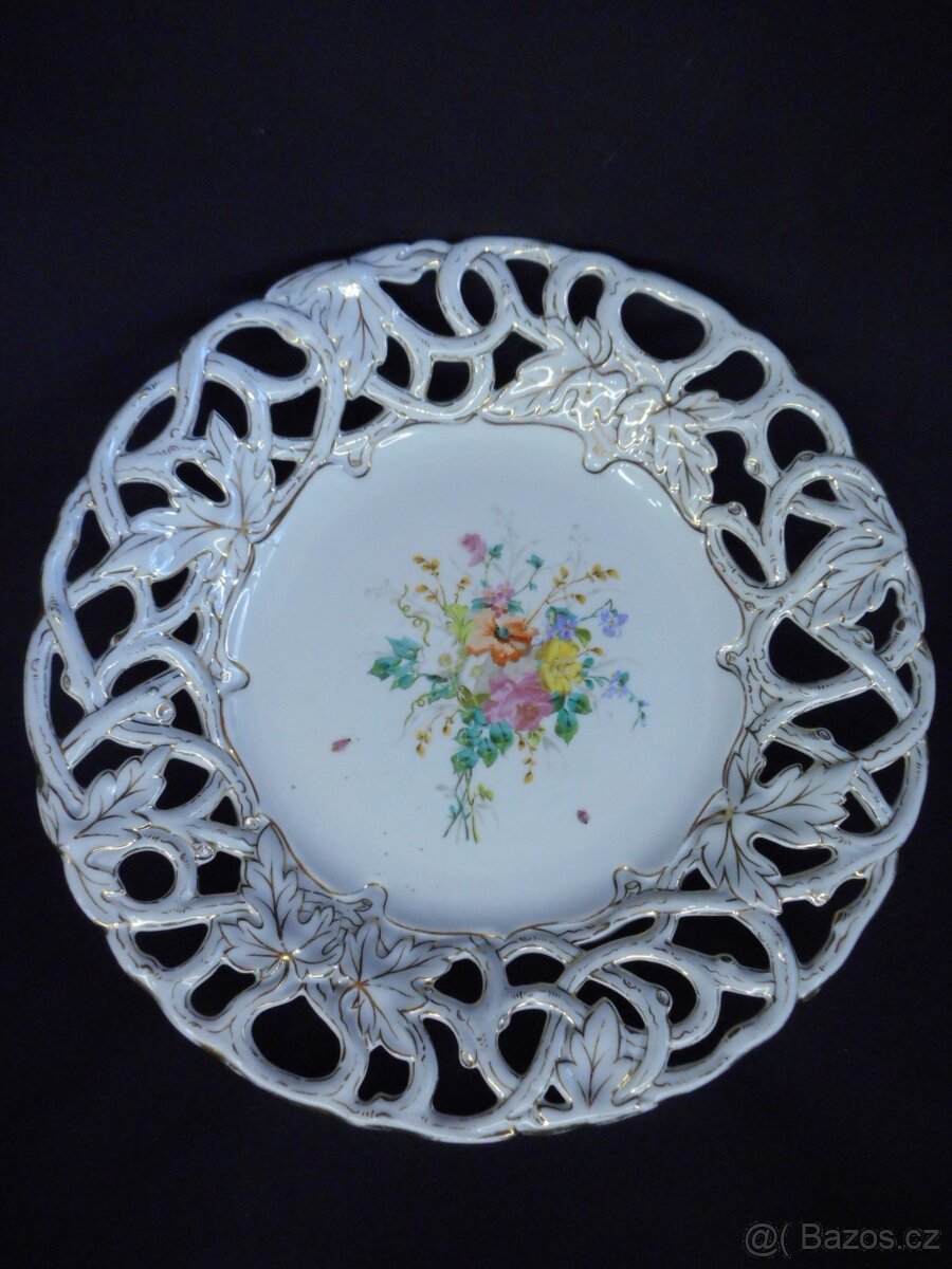 PROLAMOVANÝ VELKÝ TALÍŘ MÍSA FISCHER MIEG BŘEZOVÁ ROK 1853+