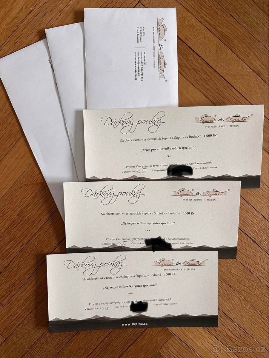 Poukazy v hodnotě 3000Kč Restaurace Šupina