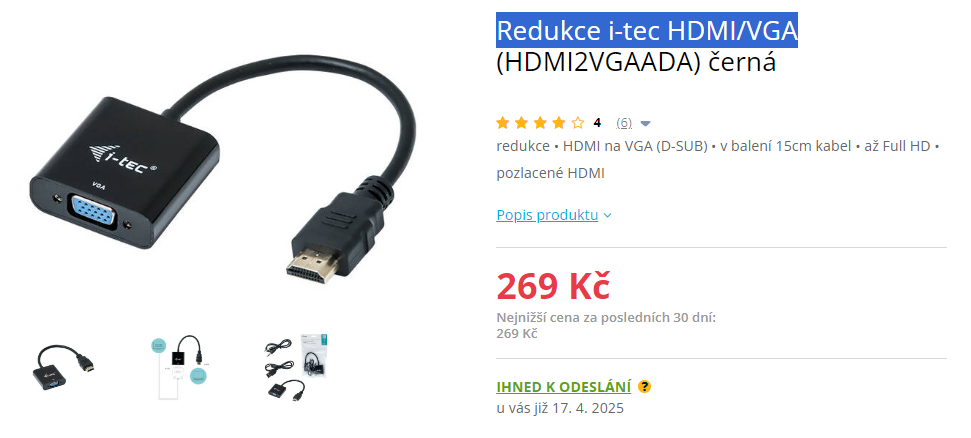 Redukce HDMI / VGA - nové defakto nepoužité