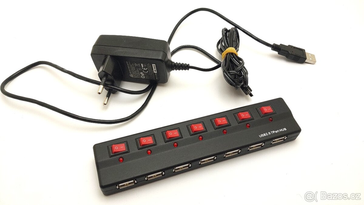USB 2.0 HUB 7 portů, napájený adaptérem