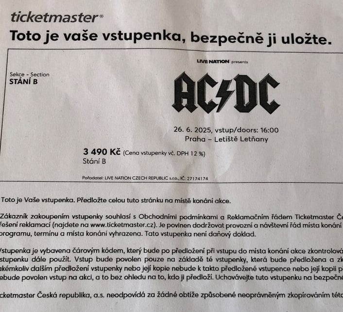 AC/DC Praha 2x stání B LAST minute