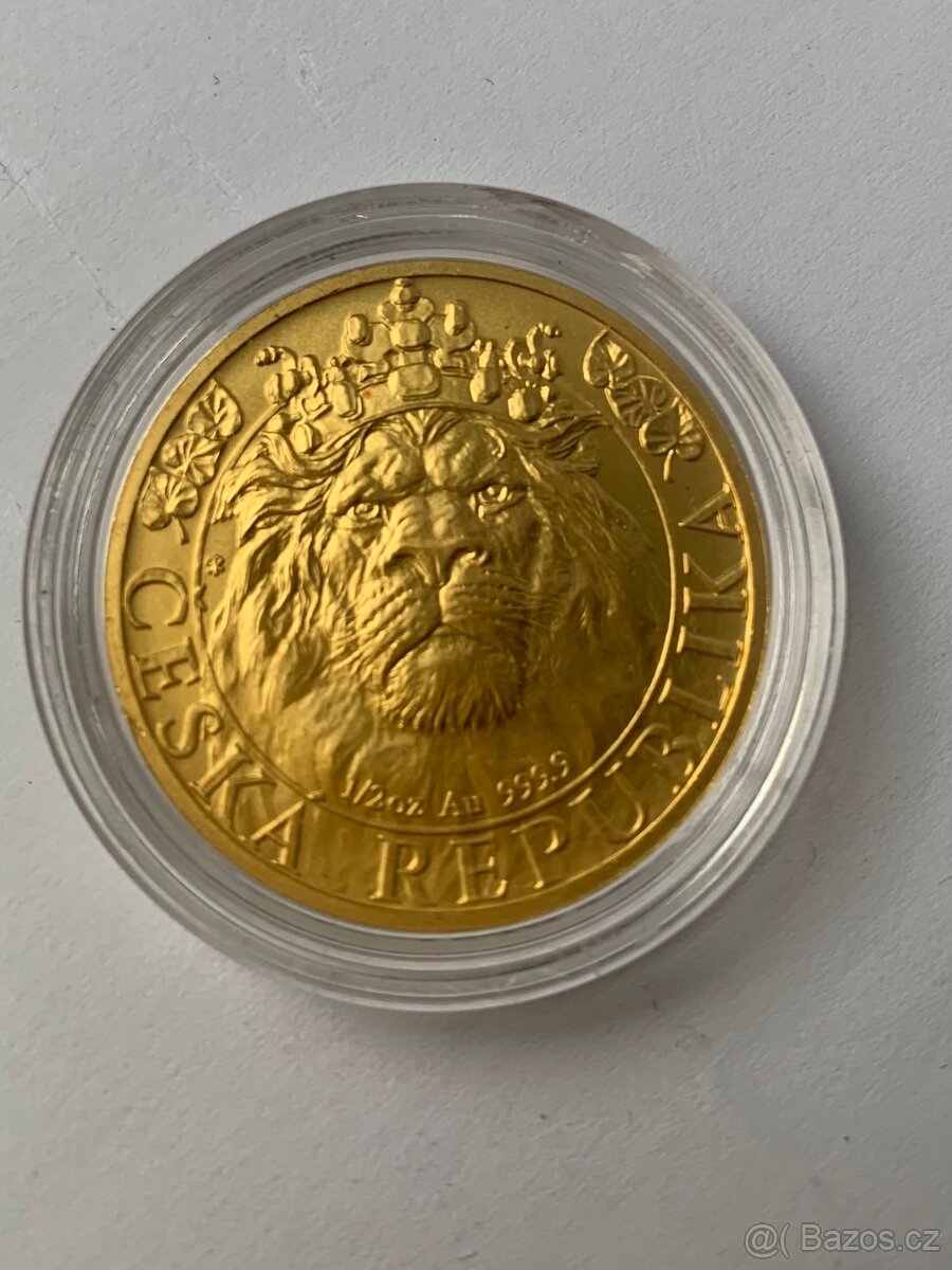Zlatá investiční mince 1/2oz Český lev 2022