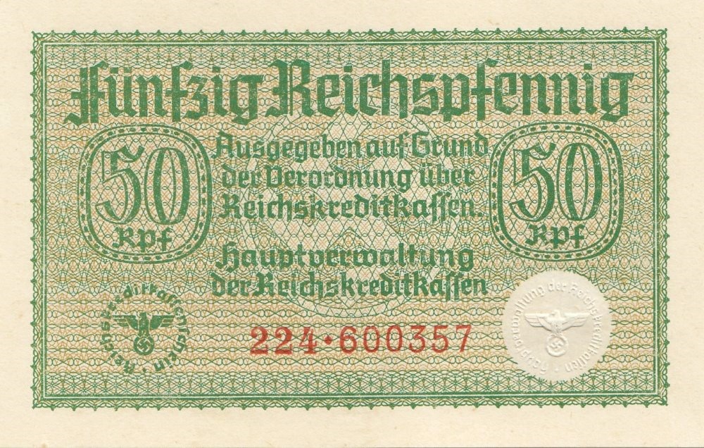 Obsazená válečná území Německem 50 Reichspfennig 1939 ve sta