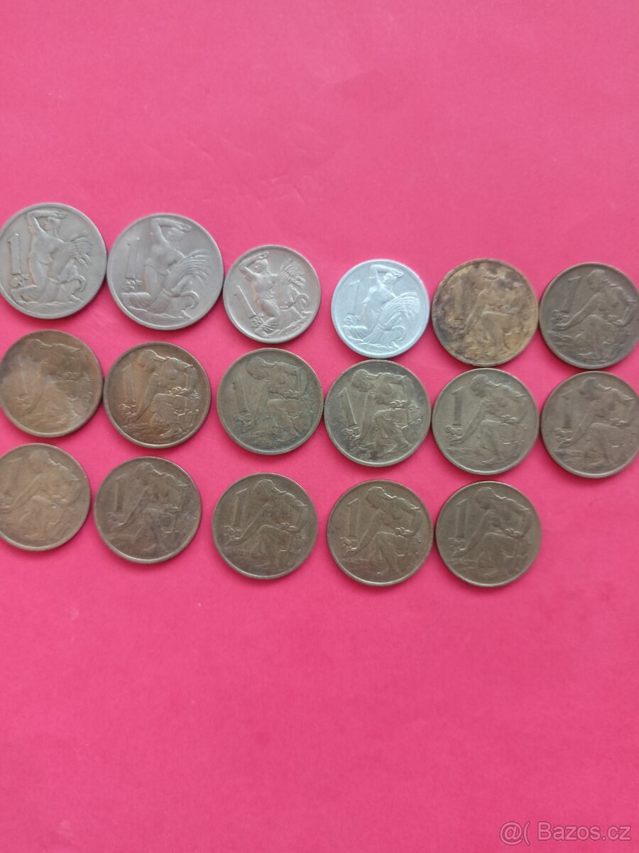 Československé 1 koruny 17ks různé ročníky lepší stavy