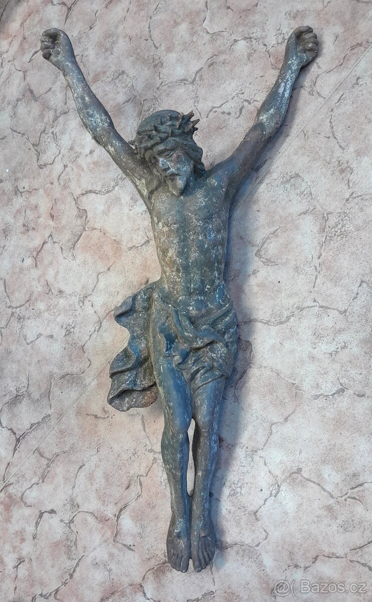 Velký 75 cm Ježíš Kristus socha litinová kříž socha anděl Pa