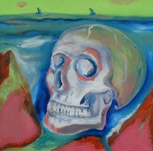 Originální obraz Dušan Křivský – „Lebka“ (olej, 50×50 cm