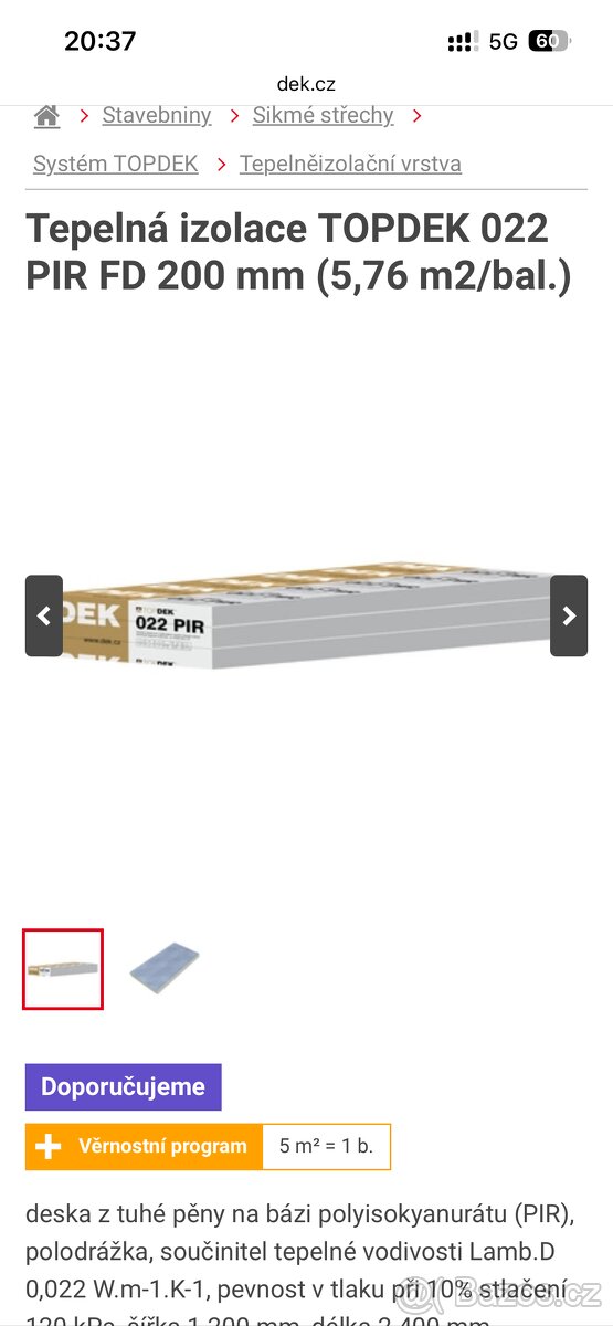 Tepelná izolace TOPDEK 022 PIR FD 200 mm