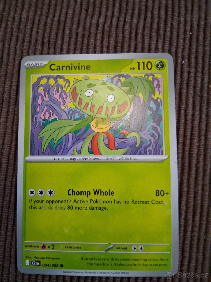 Pokémon kartička Carninvine