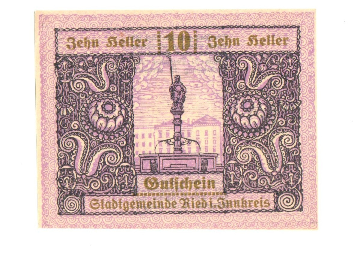 Nouzová bankovka 10 Heller Ried im Innkreis(1920)