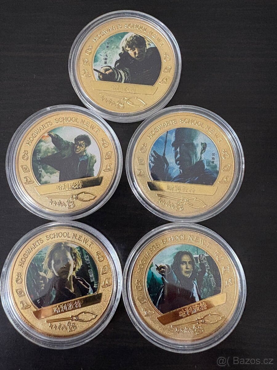 Prodám kovové dekorační mince s motivem Harryho Pottera