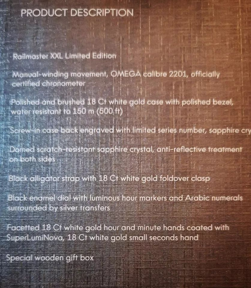 Omega Railmaster XXL Limited Edice 18karátové bílé zlato