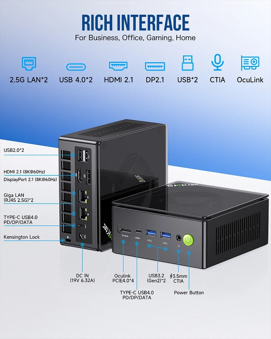 Minipc NUC AMD Ryzen 7 8845HS 32GB RAM 500 GB SSD OCULINK