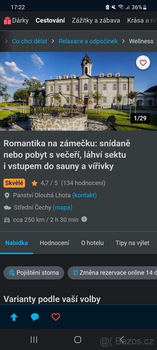 Ubytování v hotelu Panství Dlouhá Lhota
