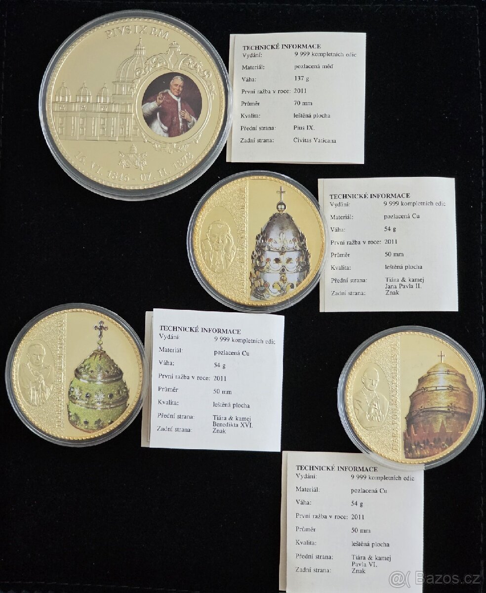 Pozlacené a stříbrné sbirkové medaile s různou tématikou
