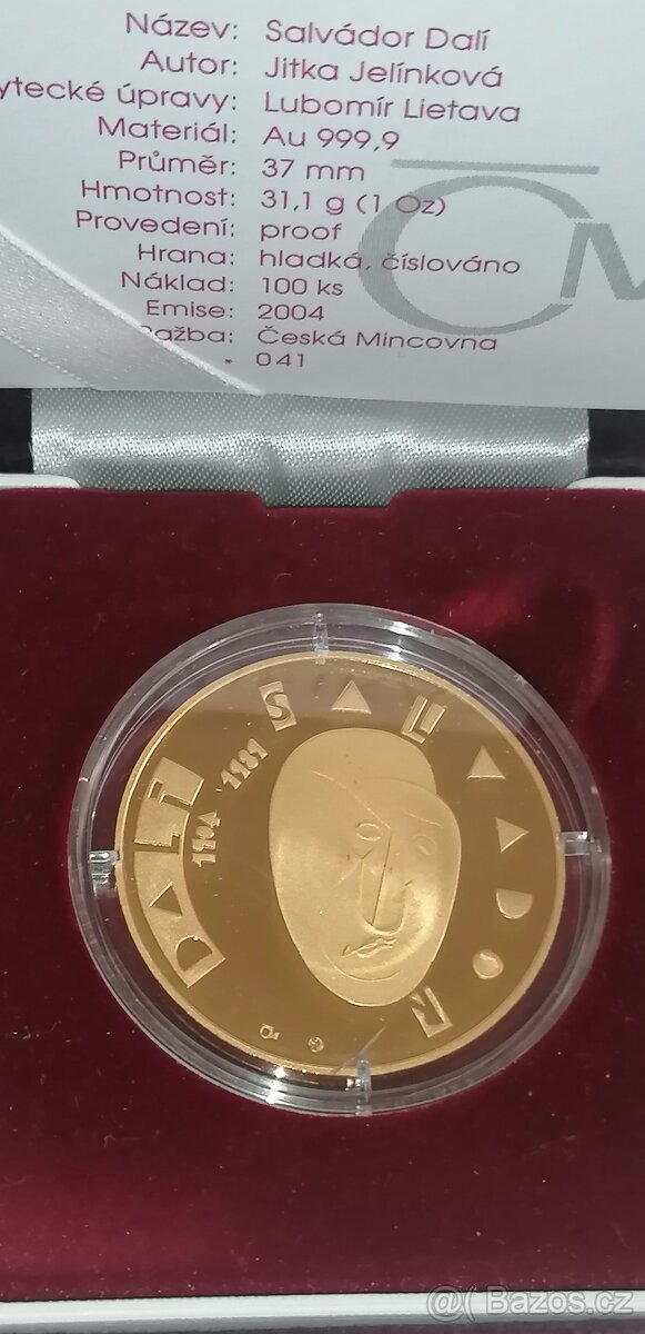 Zlatá mince 1 Oz Au999, 9 PROOF, rarita
