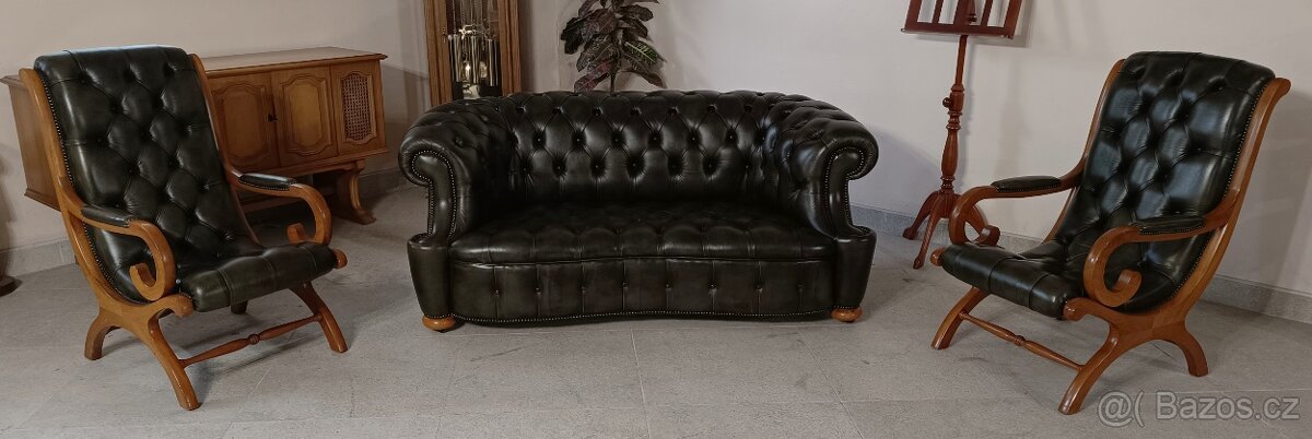 Kožená, Chesterfield sedací souprava 2+2x křesílko.