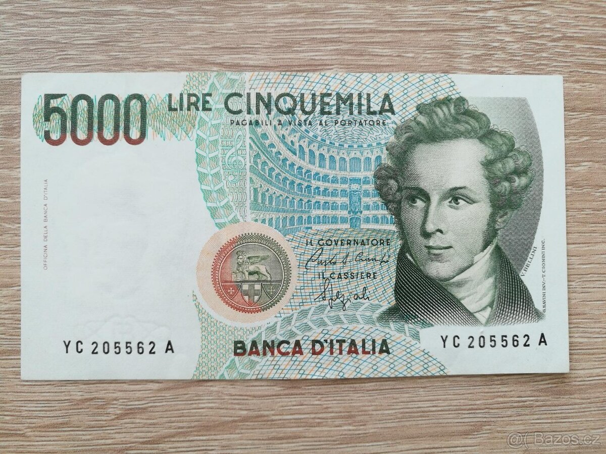 Historická bankovka 5000 lir 1985 YC205562A