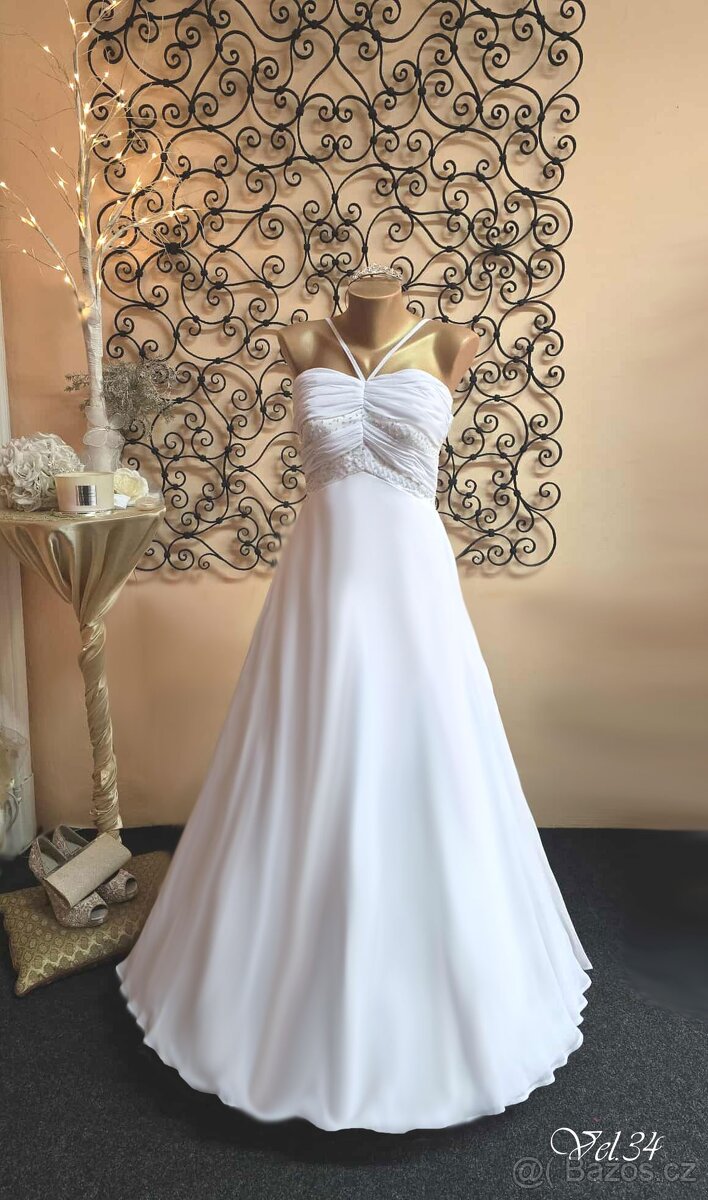 BÍLÉ SVATEBNÍ ŠATY DO TANEČNÍCH vel.34