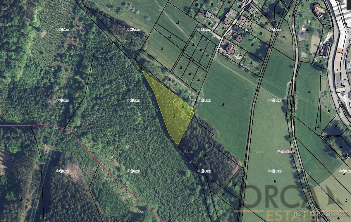 Podíl 2174 m2 na pozemcích v k. ú. Gerhartice