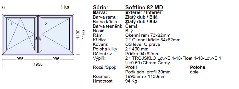 výprodej skladu plastové okno Veka 82 zlatý dub / bílá