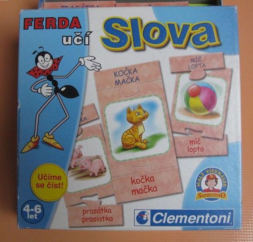 Hra Ferda učí slova, hra jenom rozbalená, vše je kompletní