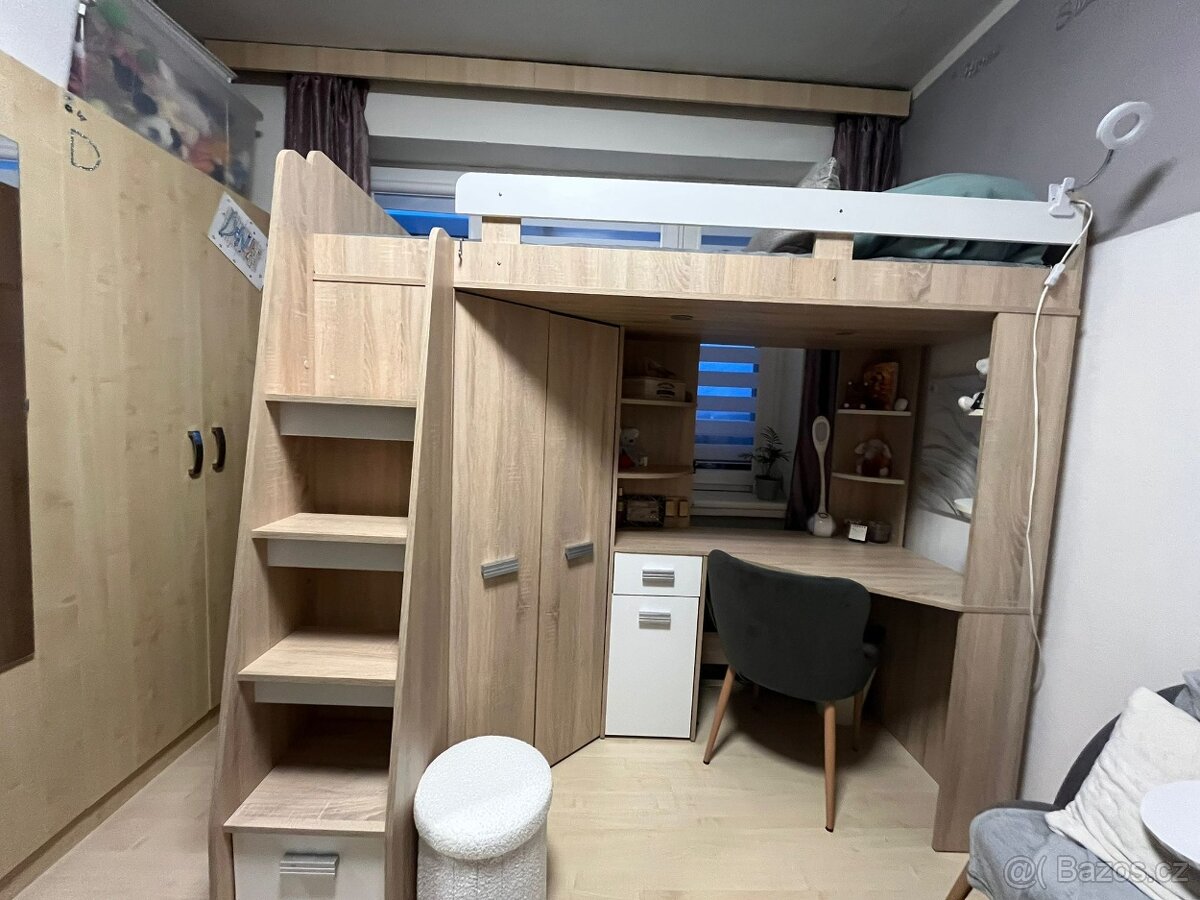 Rohová patrová postel Alina (L) Sonoma + bílá