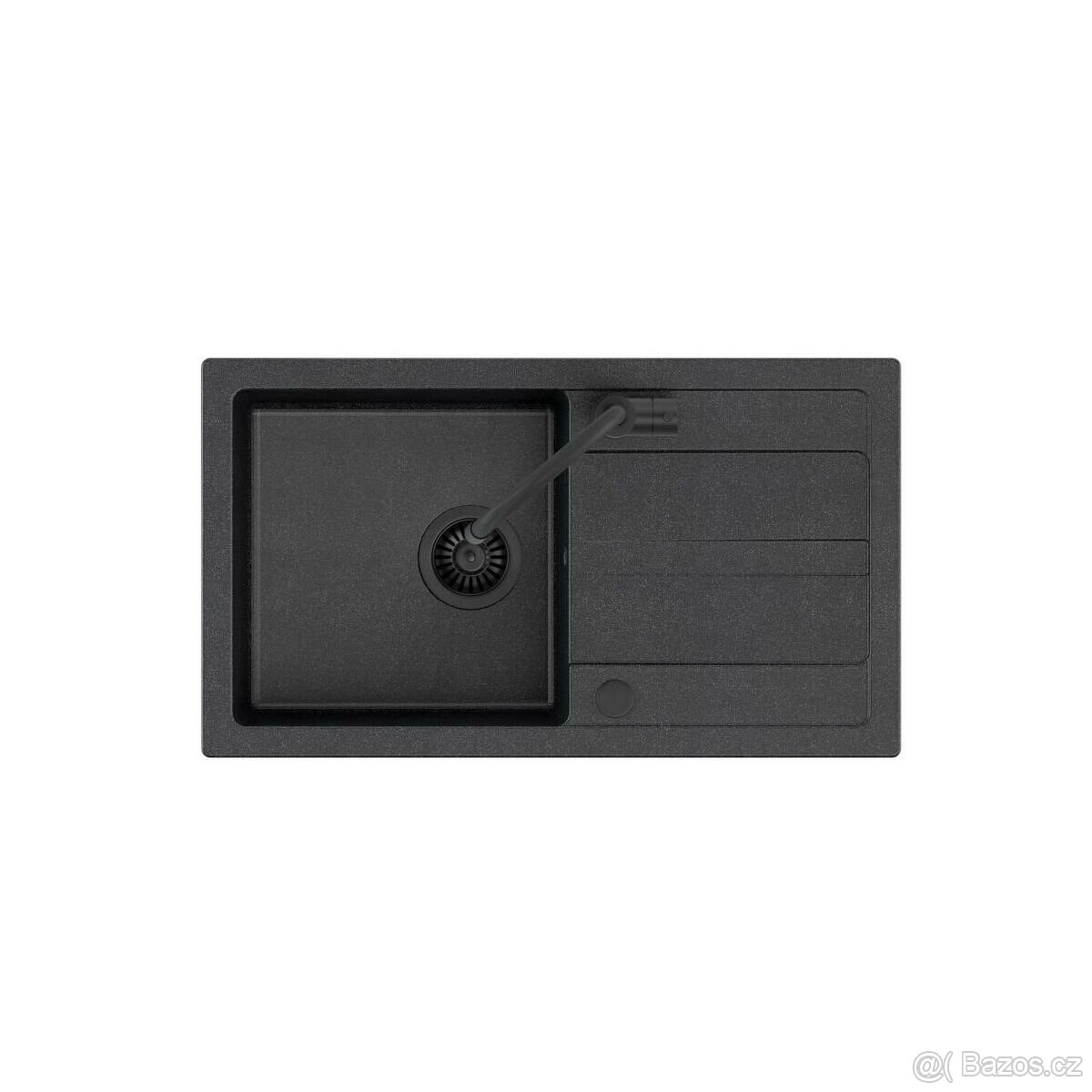Granitový černý dřez+sifon+baterie+černá záslepka a výpust