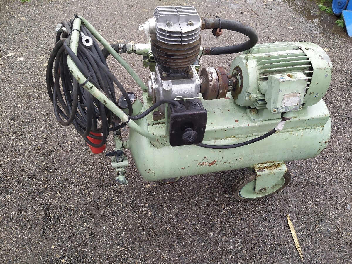 Kompresor 1,1 kW, 380 V, domácí výroba, hadice, kabel