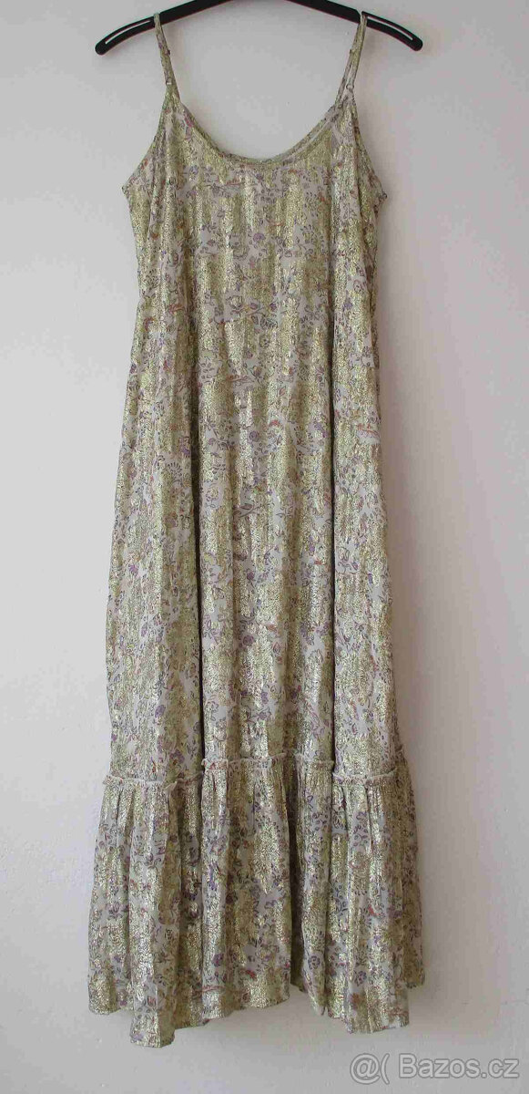 Dlouhé letní šaty květované zlaté Mango L XL 40 42