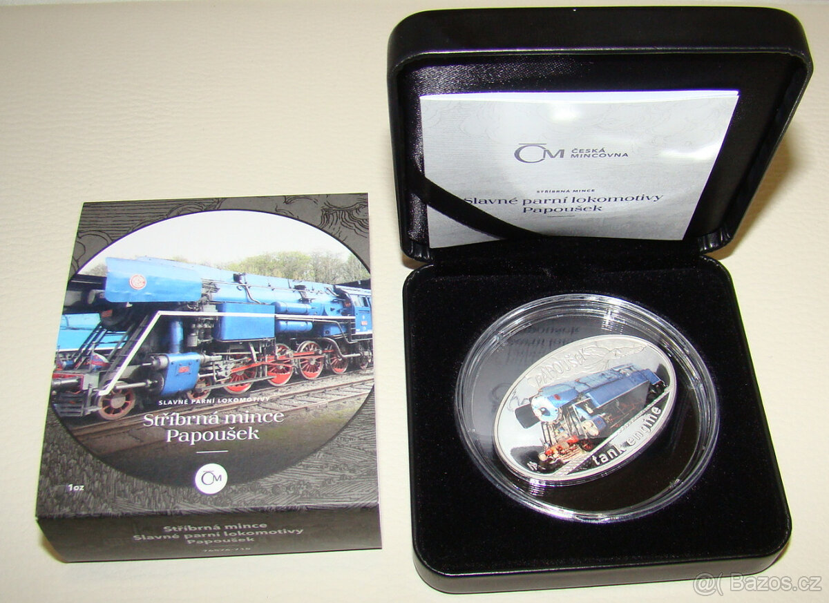 Stříbrná mince Slavné parní lokomotivy - Papoušek proof
