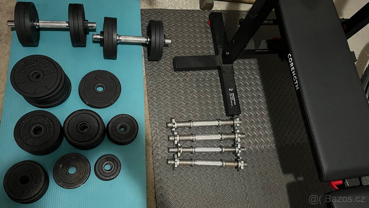 Činky 105kg (kov), lavice a osy