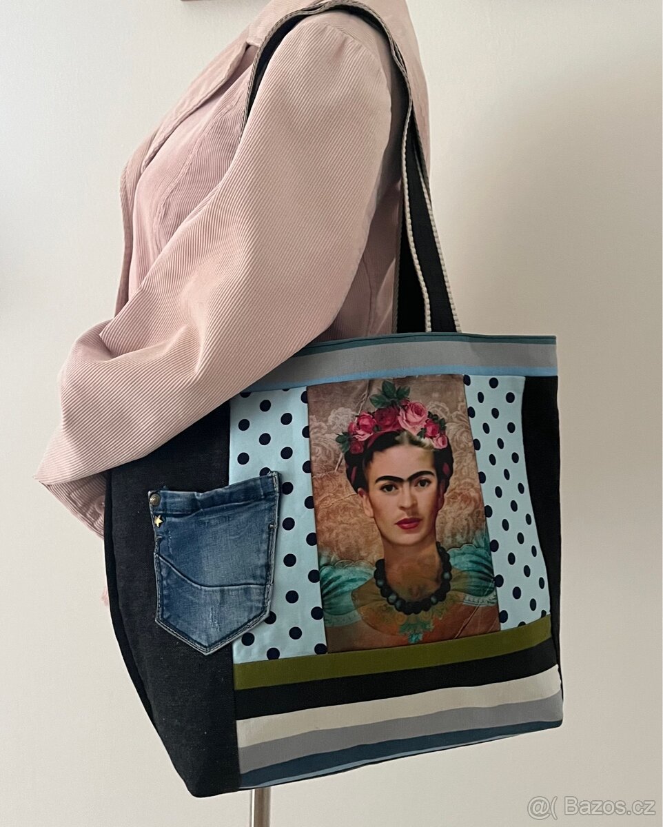 Velká jeansová kabelka Frida Kahlo