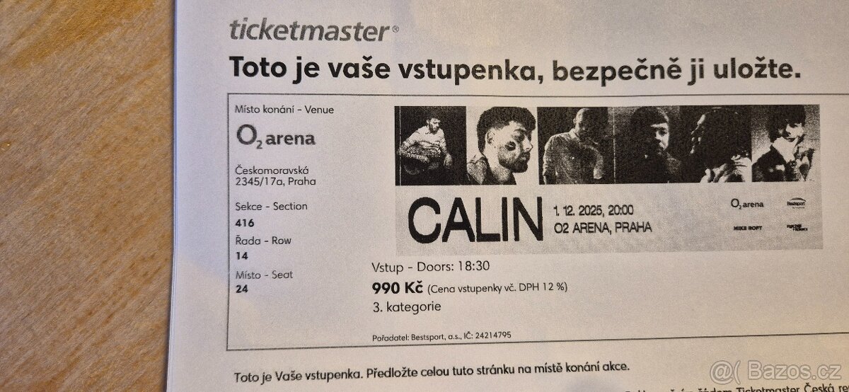 CALIN 1.12.2025 3x vstupenka na sezení