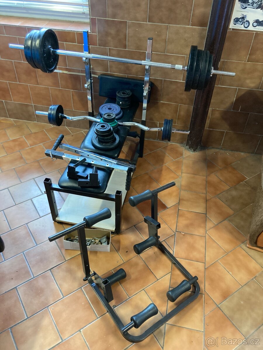 Činky lavice tyče posilovací posilovna