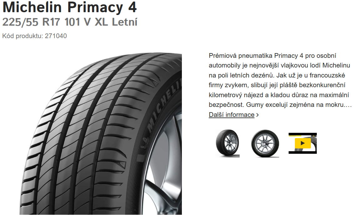 Michelin Primacy 4 225/55 R17 101V XL LETNÍ