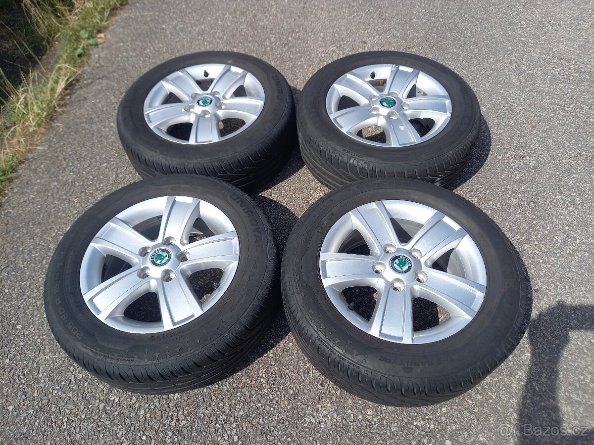 Alu kola Š.Octavia II/VW Caddy + letní pneu 205/60R15 Uniroy