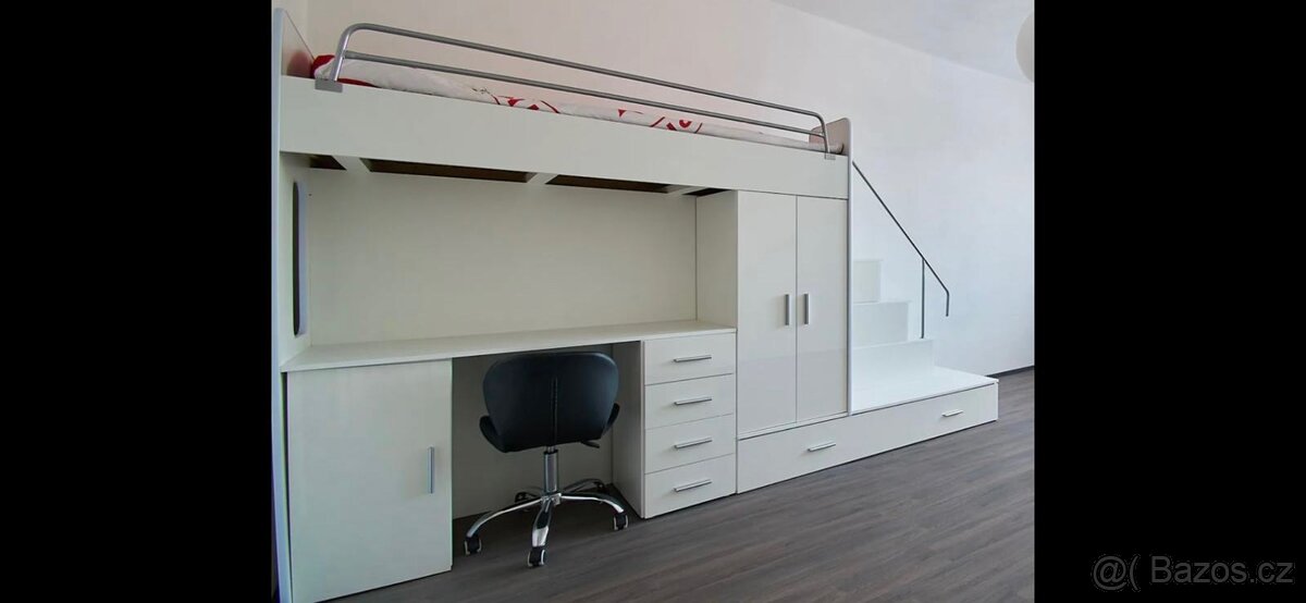 Vyvýšená postel PARADISE 5, Bílá Bílá Lesk