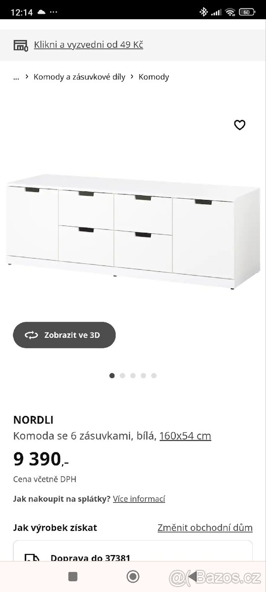 NORDLI komoda ikea
Komoda se 6 zásuvkami, bílá, 160x54 cm