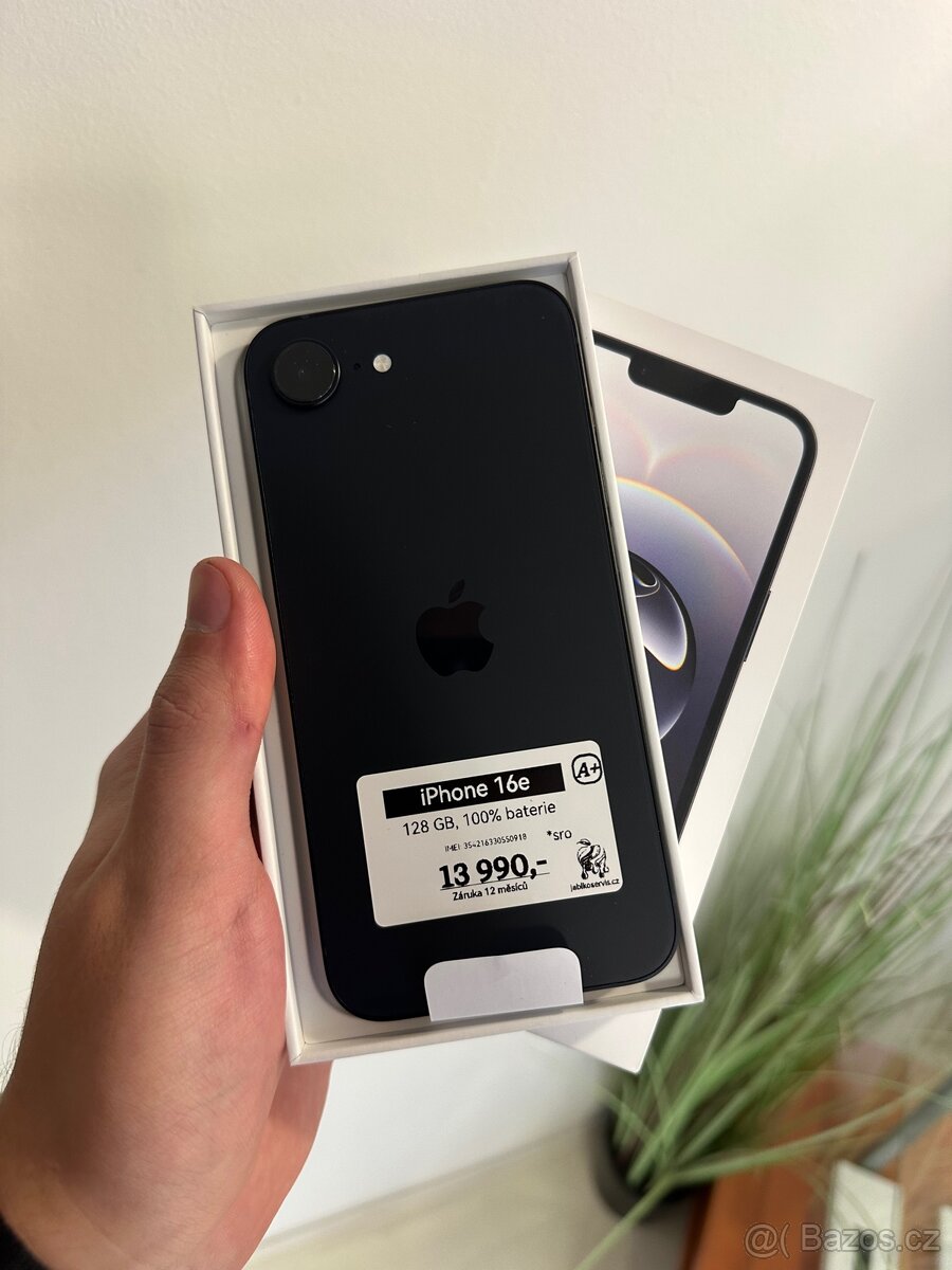 iPhone 16e - 128GB - 100% BAT - NOVÉ - 12M ZÁRUKA
