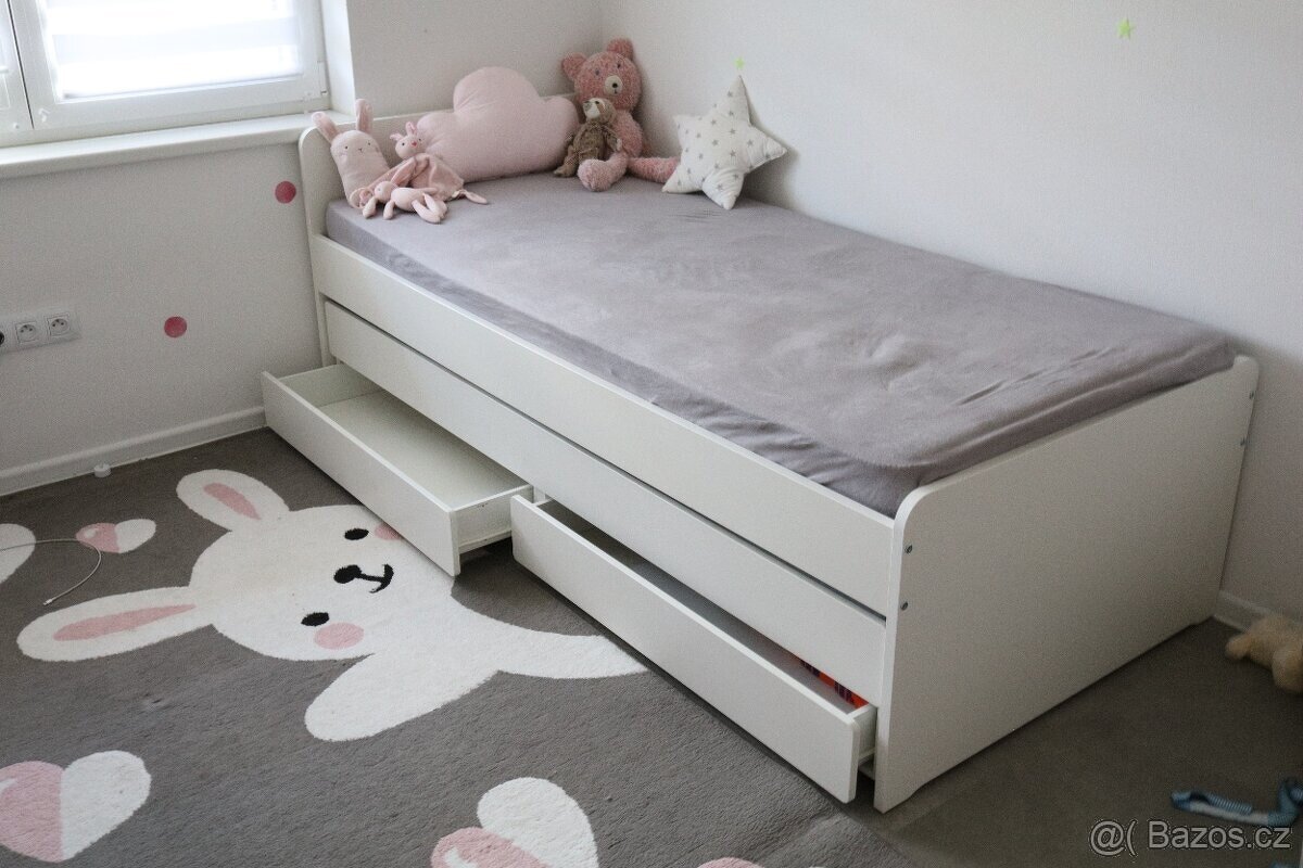 Rozkládací postel IKEA SLÄKT na 2x 90x200 + matrace,chrániče