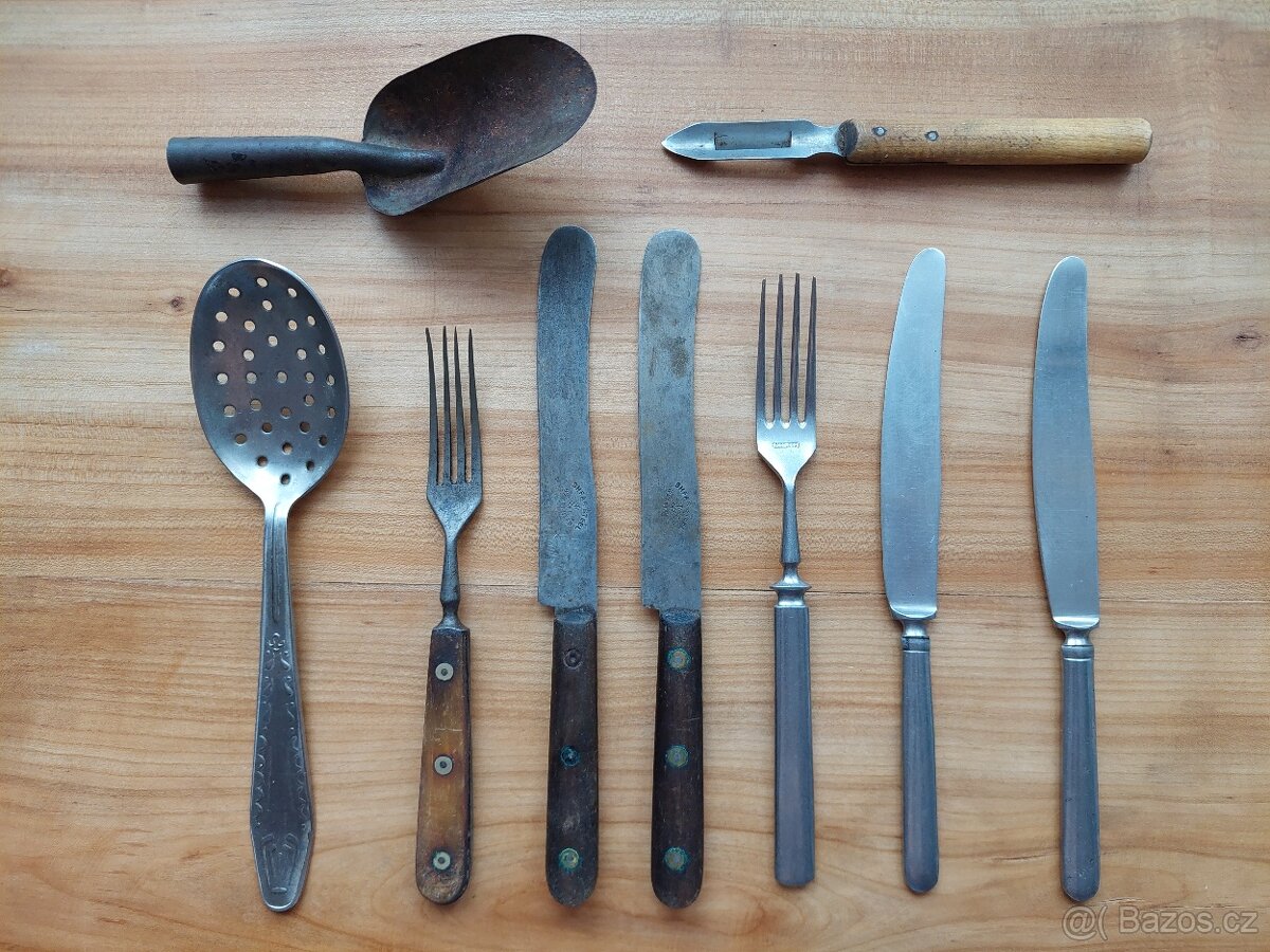 Konvolut nádobí - retro příbory secese, ČSR, England, SSSR