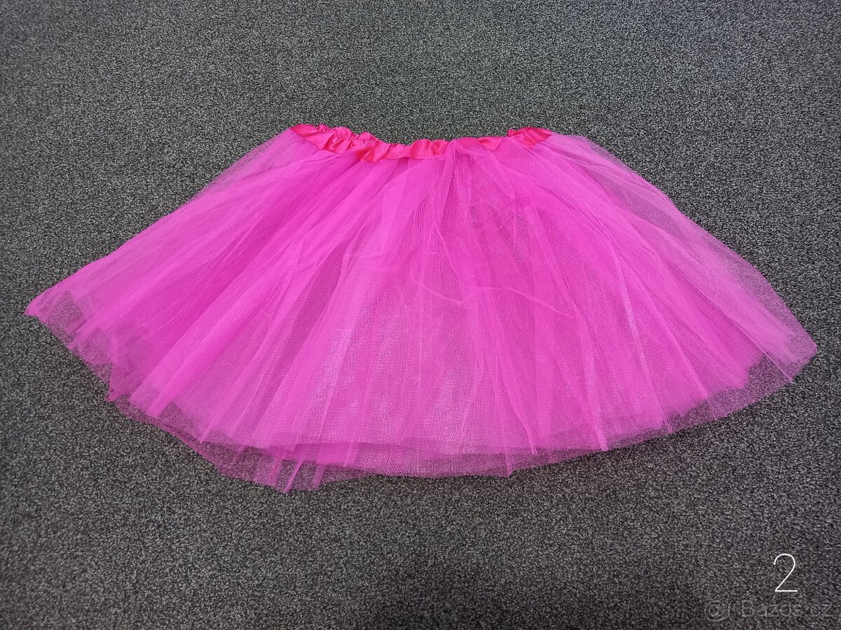 Tylová tutu sukně, délka 40 cm, cca 7-11 let, tmavě růžová