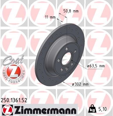 Zadní brzdové kotouče ZIMMERMANN250.1361.52 Focus RS 2009/11