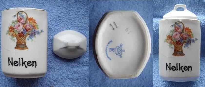 Prvorepublikový starožitný porcelán - dóza na koření NELKEN